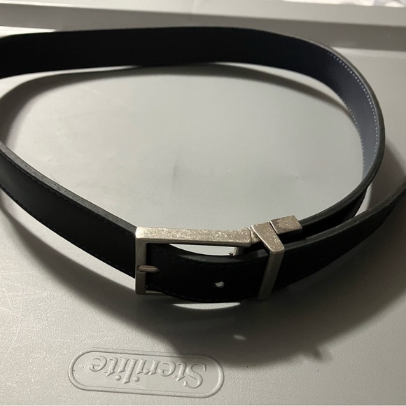 Black Leather Belt with Silver Buckle - Picture 1 of 5